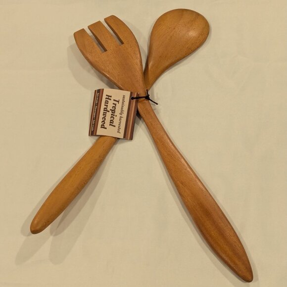 NWT Fair Trade Tropical Hardwood Salad Servers and Cooking Spatula (SET of 3) - Picture 3 of 12